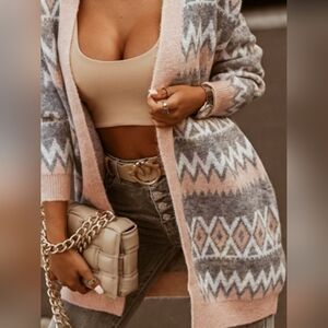 Women's Boho Geometric Patterned Sweater Fall Cardigan